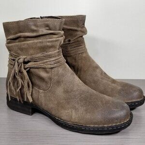 Born Cross Fringe Bootie, Brown Suede, Womens Size 10 M